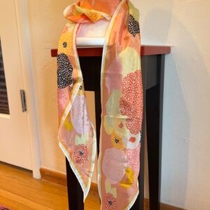 SILK BIAS-STYLE SCARF IN SPRING COLORS-CORAL, YELLOW, PINK.  60" X 7" - NWT!